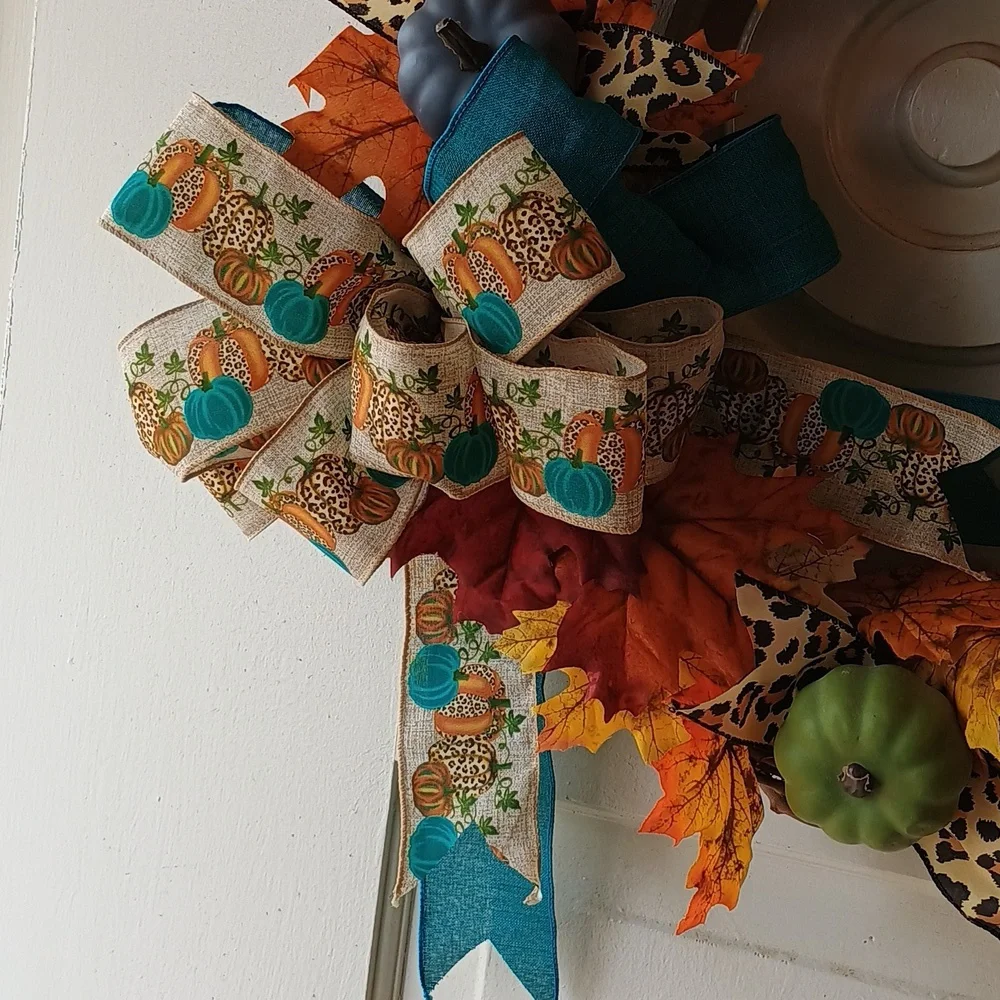 Simply Blessed Autumn Wreath with Pumpkins and Bow